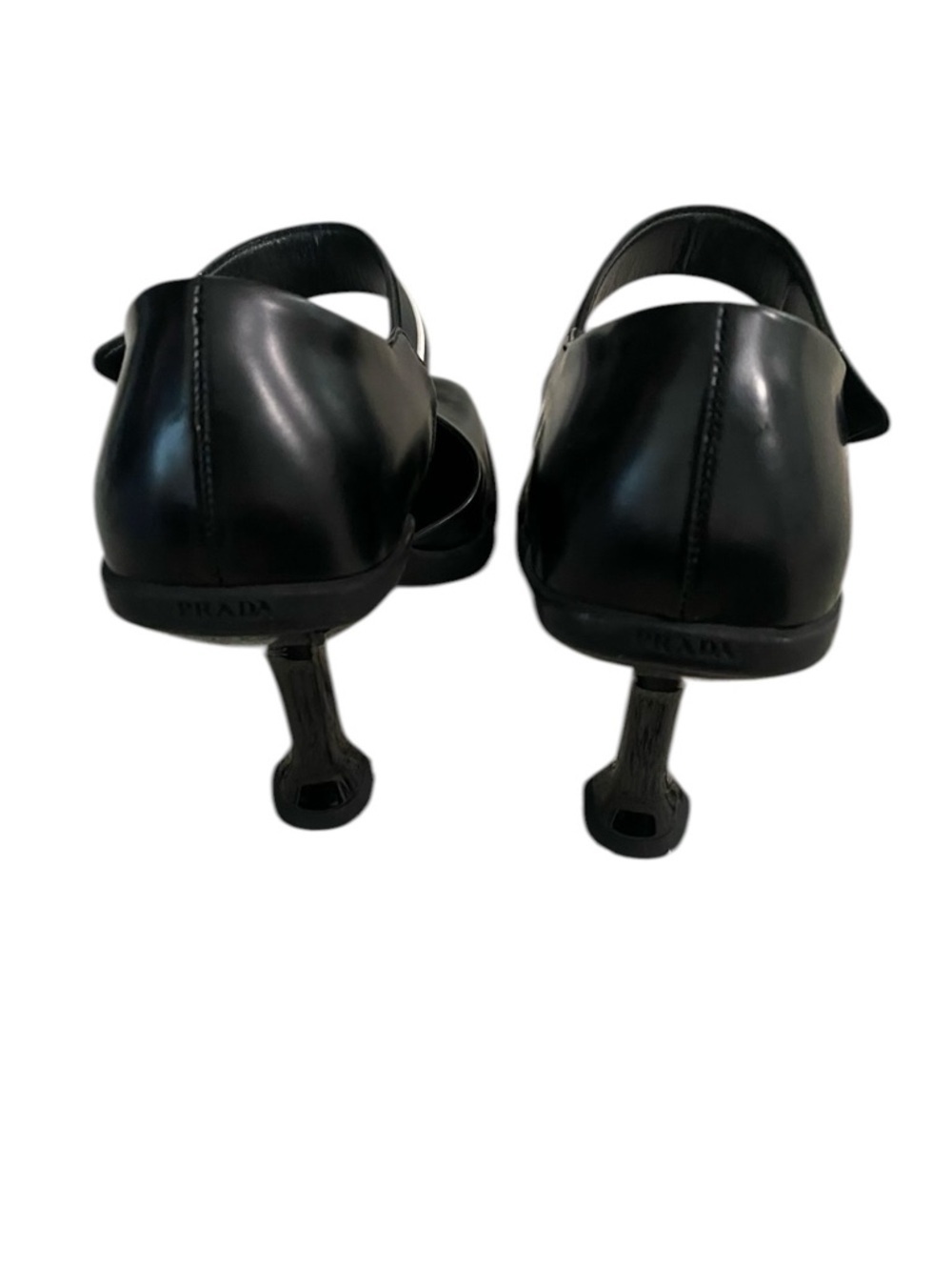PRADA Sculptural Heel Mary Jane Pumps Black Leather Square Toe IT 40 / US 9 - Picture 3 of 10